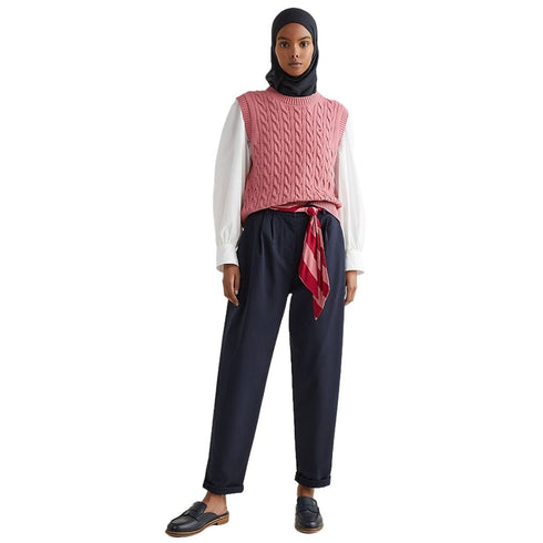 Gilet Donna Girocollo trama a trecce Rosa TOMMY HILFIGER- Francavilla Moda